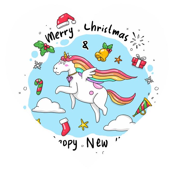 Merry Christmas Xmas Doodle Sketch Cartoon Unicorn Wooden Puzzle Heart