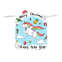 Merry Christmas Xmas Doodle Sketch Cartoon Unicorn Lightweight Drawstring Pouch (l) by Pakjumat