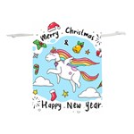 Merry Christmas Xmas Doodle Sketch Cartoon Unicorn Lightweight Drawstring Pouch (L) Back