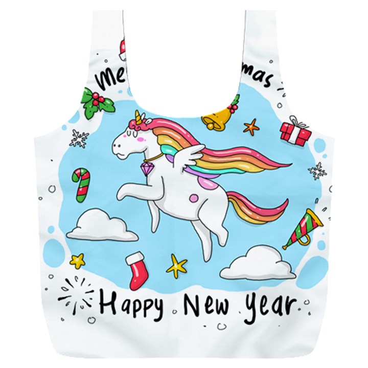 Merry Christmas Xmas Doodle Sketch Cartoon Unicorn Full Print Recycle Bag (XXL)