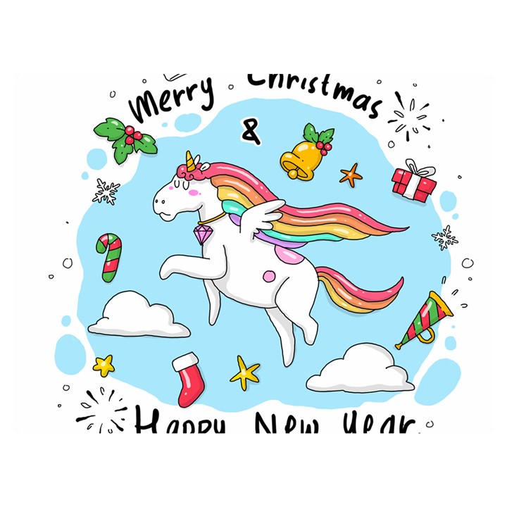 Merry Christmas Xmas Doodle Sketch Cartoon Unicorn Premium Plush Fleece Blanket (Extra Small)