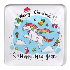 Merry Christmas Xmas Doodle Sketch Cartoon Unicorn Square Glass Fridge Magnet (4 Pack) by Pakjumat