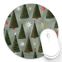 Christmas Trees Pattern Wallpaper Round Mousepad by Pakjumat