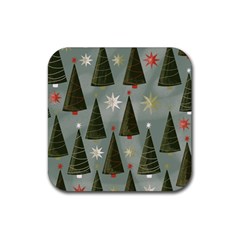 Christmas Trees Pattern Wallpaper Rubber Coaster (square) by Pakjumat