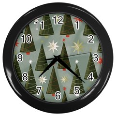 Christmas Trees Pattern Wallpaper Wall Clock (black) by Pakjumat