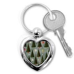 Christmas Trees Pattern Wallpaper Key Chain (heart) by Pakjumat