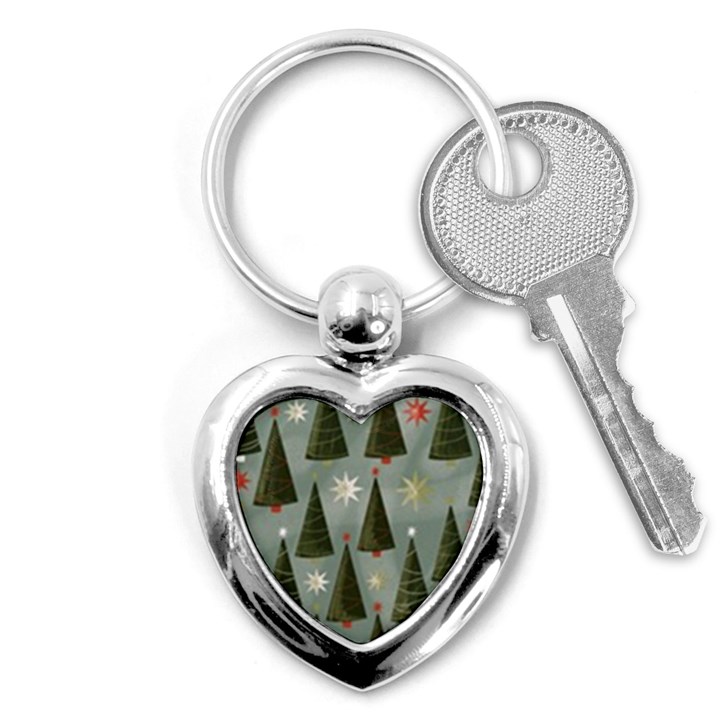 Christmas Trees Pattern Wallpaper Key Chain (Heart)