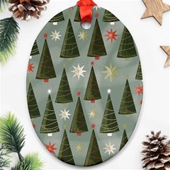 Christmas Trees Pattern Wallpaper Oval Ornament (two Sides) by Pakjumat