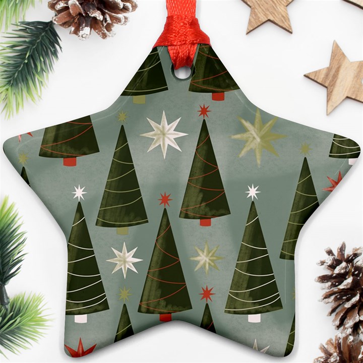 Christmas Trees Pattern Wallpaper Star Ornament (Two Sides)