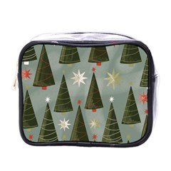 Christmas Trees Pattern Wallpaper Mini Toiletries Bag (one Side) by Pakjumat