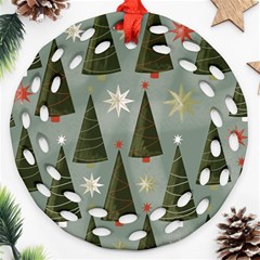 Christmas Trees Pattern Wallpaper Ornament (round Filigree) by Pakjumat