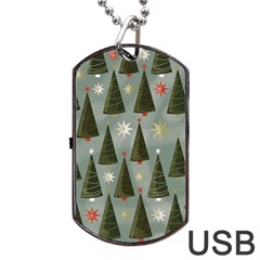 Christmas Trees Pattern Wallpaper Dog Tag Usb Flash (two Sides) by Pakjumat