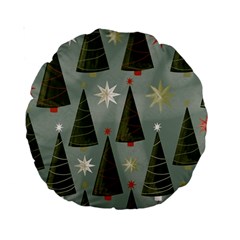 Christmas Trees Pattern Wallpaper Standard 15  Premium Round Cushions by Pakjumat