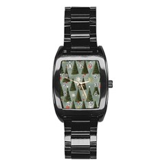 Christmas Trees Pattern Wallpaper Stainless Steel Barrel Watch by Pakjumat