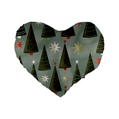 Christmas Trees Pattern Wallpaper Standard 16  Premium Flano Heart Shape Cushions by Pakjumat