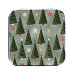 Christmas Trees Pattern Wallpaper Square Metal Box (Black) Front