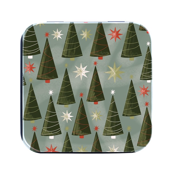 Christmas Trees Pattern Wallpaper Square Metal Box (Black)