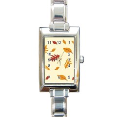 Leaves Autumn Fall Background Rectangle Italian Charm Watch by Pakjumat