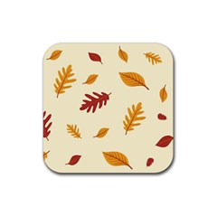 Leaves Autumn Fall Background Rubber Coaster (square) by Pakjumat