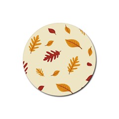 Leaves Autumn Fall Background Rubber Coaster (round)