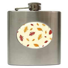 Leaves Autumn Fall Background Hip Flask (6 Oz) by Pakjumat