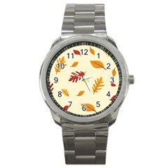 Leaves Autumn Fall Background Sport Metal Watch by Pakjumat