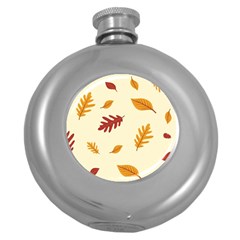 Leaves Autumn Fall Background Round Hip Flask (5 Oz) by Pakjumat