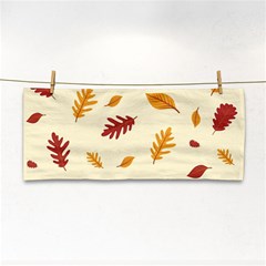 Leaves Autumn Fall Background Hand Towel by Pakjumat