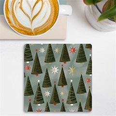 Christmas Trees Pattern Wallpaper Uv Print Square Tile Coaster  by Pakjumat