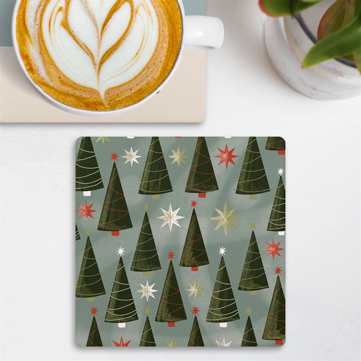 Christmas Trees Pattern Wallpaper UV Print Square Tile Coaster 