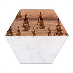 Christmas Trees Pattern Wallpaper Marble Wood Coaster (hexagon)  by Pakjumat