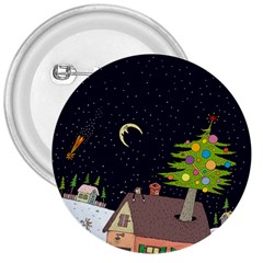 House Tree Man Moon Night Stars 3  Buttons