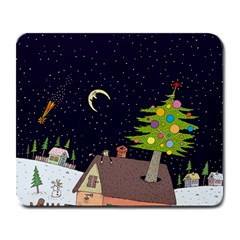 House Tree Man Moon Night Stars Large Mousepad