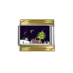 House Tree Man Moon Night Stars Gold Trim Italian Charm (9mm)