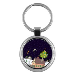 House Tree Man Moon Night Stars Key Chain (Round)