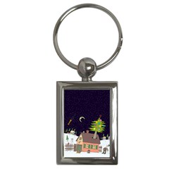 House Tree Man Moon Night Stars Key Chain (Rectangle)