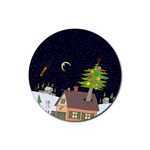 House Tree Man Moon Night Stars Rubber Round Coaster (4 pack) Front