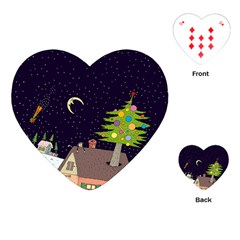 House Tree Man Moon Night Stars Playing Cards Single Design (Heart)