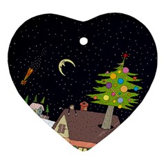 House Tree Man Moon Night Stars Heart Ornament (Two Sides)