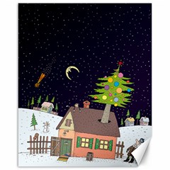 House Tree Man Moon Night Stars Canvas 16  X 20 