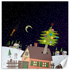 House Tree Man Moon Night Stars Canvas 20  X 20 