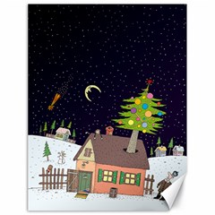 House Tree Man Moon Night Stars Canvas 18  x 24 