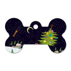 House Tree Man Moon Night Stars Dog Tag Bone (One Side)