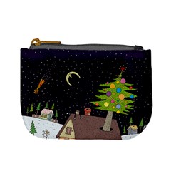 House Tree Man Moon Night Stars Mini Coin Purse