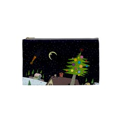 House Tree Man Moon Night Stars Cosmetic Bag (Small)