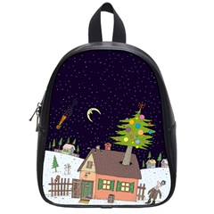 House Tree Man Moon Night Stars School Bag (Small)