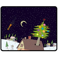 House Tree Man Moon Night Stars Fleece Blanket (Medium)