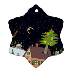 House Tree Man Moon Night Stars Snowflake Ornament (Two Sides)