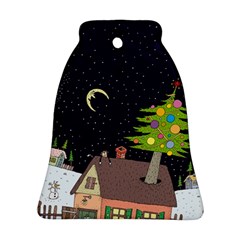 House Tree Man Moon Night Stars Bell Ornament (Two Sides)