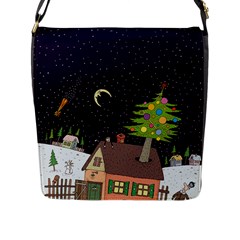 House Tree Man Moon Night Stars Flap Closure Messenger Bag (L)